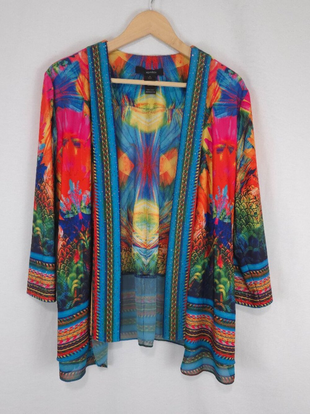 Ali Miles Women's Multicolored Open Front Kimono Abstract Colorful